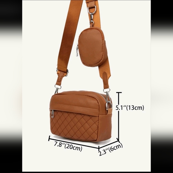 Brown Quilted Square Purse with Coin Purse - Picture 5 of 8